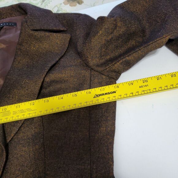 Parallel Blazer Jacket sz 6 Women's Suit‎ Brown Gold One Button Work Office Top - Picture 4 of 8